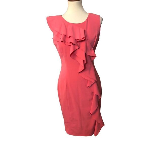 Calvin Klein salmon pink ruffle down front sheath fully lined career dress Size - Picture 1 of 12